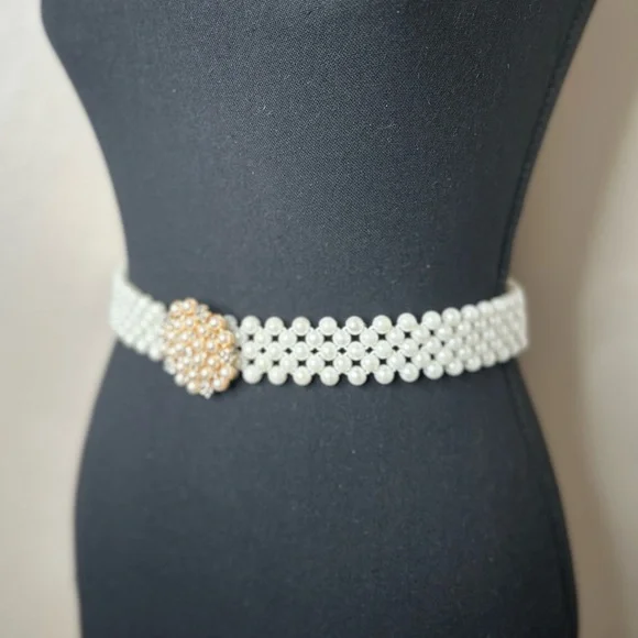 Women's Elastic Pearl Rhinestone Waist Belt - Picture 4 of 7